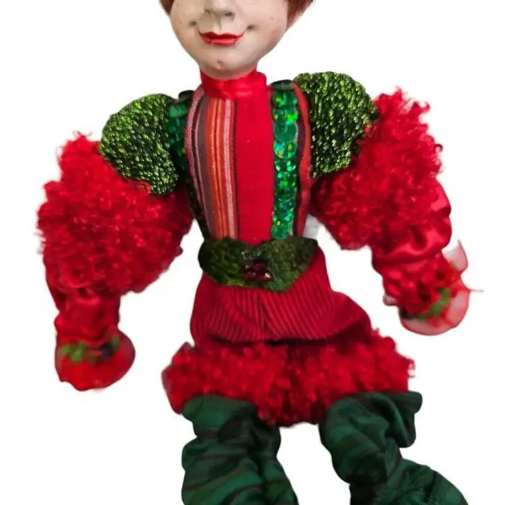 Christmas Decor Elf Fairy Doll‎ Pixie Detailed Sequins Beads Holiday Red READ